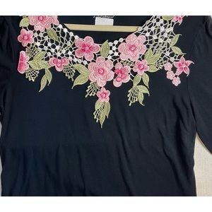 Floral  thread embroidery cutwork style neck line (1pc) appliqué of high quality